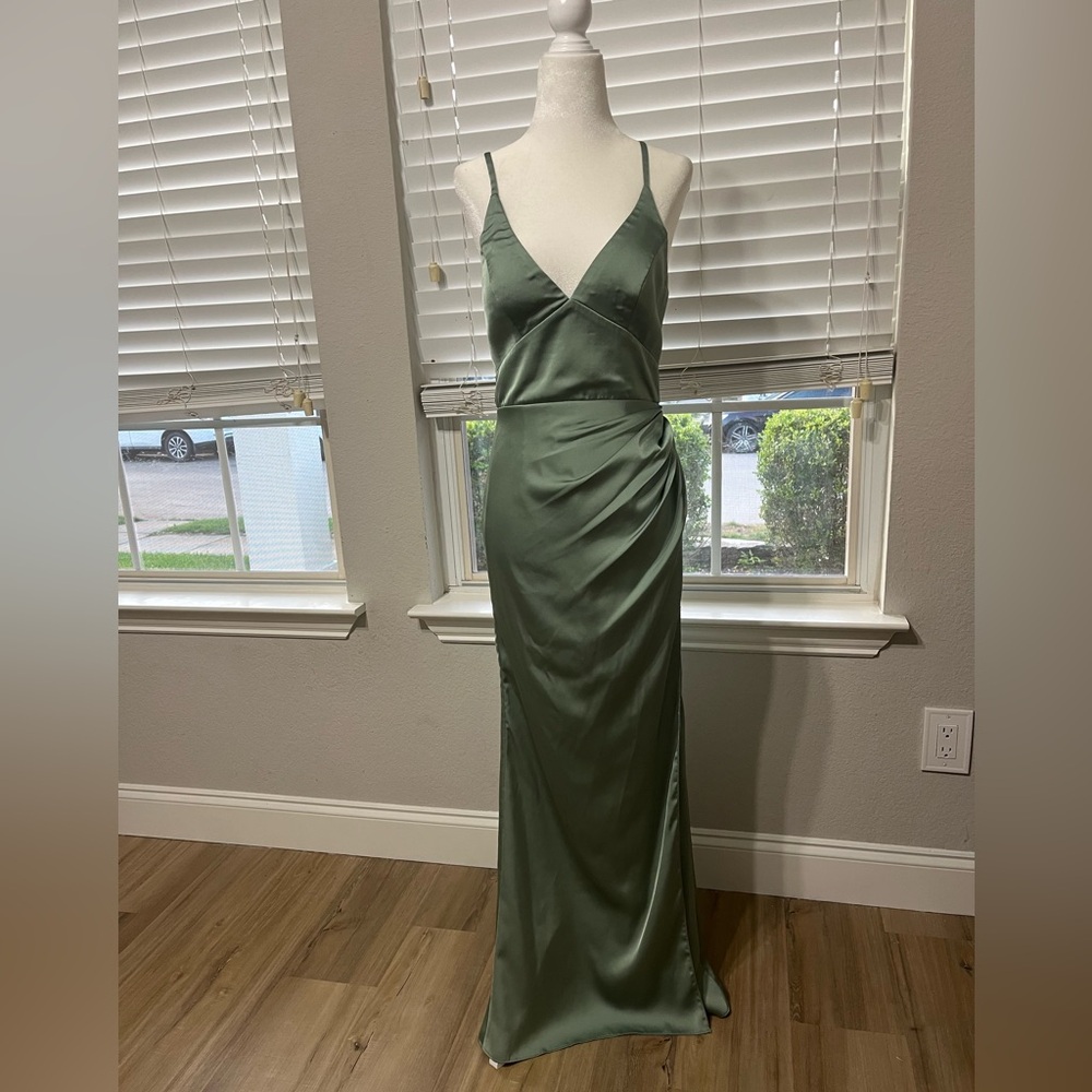 Azazie Shania stretch satin bridesmaid dress in Matcha